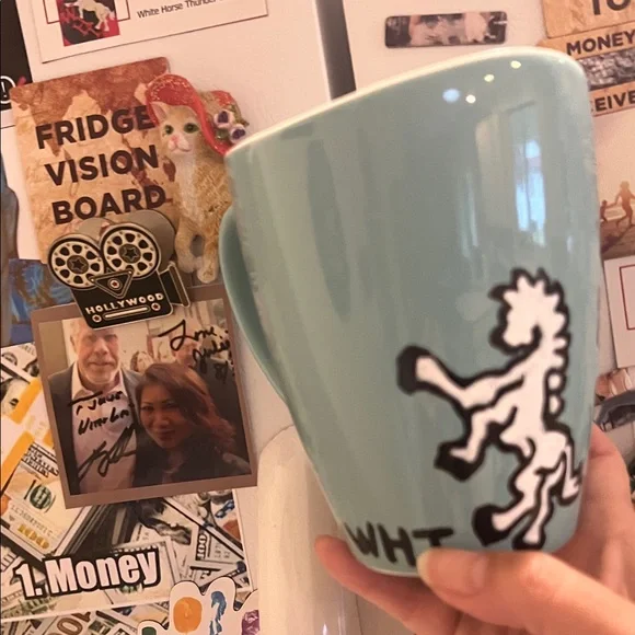 # 0851+ Blue Mug with White Horse Thunder ( WHT) Handmade Painting. 16oz - Picture 5 of 6